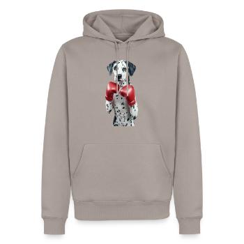 Dalmatiner - Männer Premium Bio Hoodie - Taupe - Vorne - Nico (187cm)