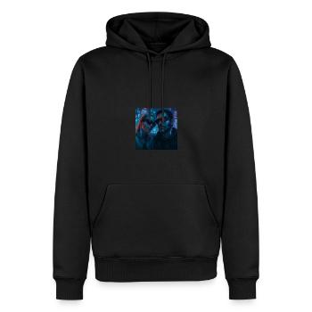 Futuristic Couple – Cyber Aesthetics in Neon - Men’s Premium Organic Hoodie - black - Front - Nico (187cm)