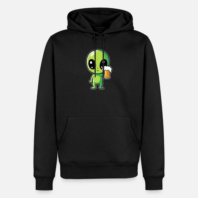 Alien mit Bier - Männer Premium Bio Hoodie - Schwarz