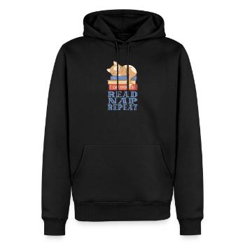 schlafende Katze und Bücher - Männer Premium Bio Hoodie - Schwarz - Vorne - Nico (187cm)