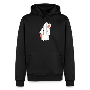 Cute White Bunny Rabbit Holding Carrot Cartoon Art - Männer Premium Bio Hoodie - Schwarz - Vorne - Nico (187cm)