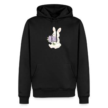 Lapin avec illustration lilas - Sweat à capuche Premium bio Homme - noir - Devant - Nico (187cm)