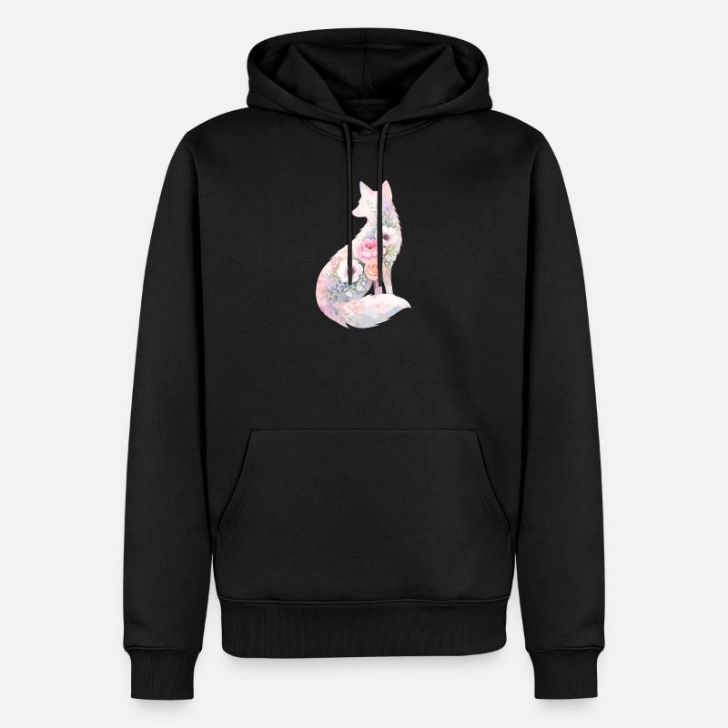 Fuchs Silhouette Aquarell Blumen - Männer Premium Bio Hoodie - Schwarz