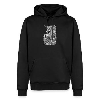 Himmlisches Einhorn in kunstvollen Wirbeln - Männer Premium Bio Hoodie - Schwarz - Vorne - Nico (187cm)