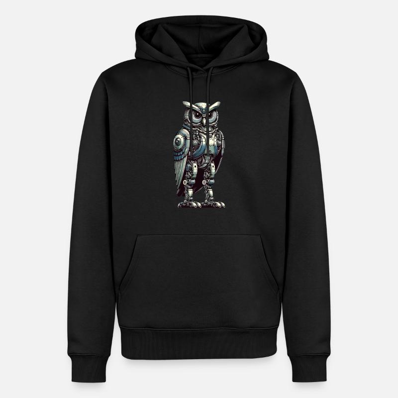 Eule Roboter, Roboter-Eule - Männer Premium Bio Hoodie - Schwarz