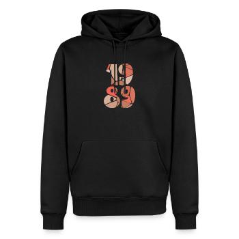 1989 - Design minimaliste pour l’anniversaire - Sweat à capuche Premium bio Homme - noir - Devant - Nico (187cm)