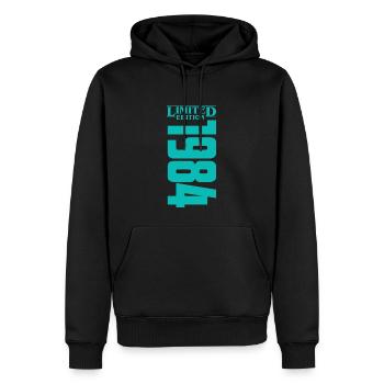 1984 Birthday design - Men’s Premium Organic Hoodie - black - Front - Nico (187cm)