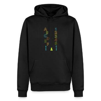 A B C D E F, 1 2 3 4 5, alphabet et numéro - Sweat à capuche Premium bio Homme - noir - Devant - Nico (187cm)