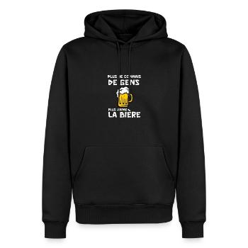 plus je connais de gens plus j'aime la bière - Sweat à capuche Premium bio Homme - noir - Devant - Nico (187cm)