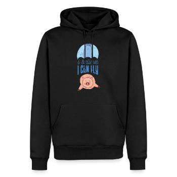 Cochon avec parachute | Je crois que je peux voler. - Sweat à capuche Premium bio Homme - noir - Devant - Nico (187cm)