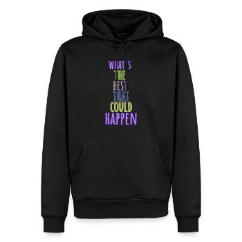 Was ist das Beste, was passieren könnte? - Männer Premium Bio Hoodie - Schwarz - Vorne - Nico (187cm)