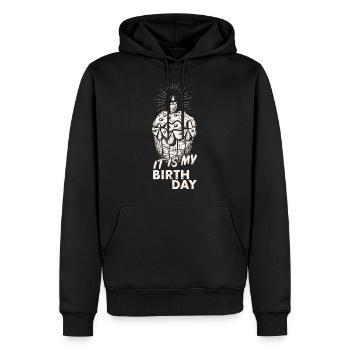 Anniversaire - Sweat à capuche Premium bio Homme - noir - Devant - Nico (187cm)
