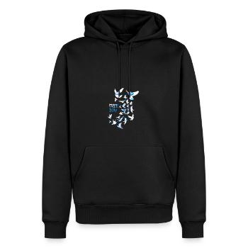 liberté,troupeau d’oiseaux,paix,liberté,sourds,nuages - Sweat à capuche Premium bio Homme - noir - Devant - Nico (187cm)