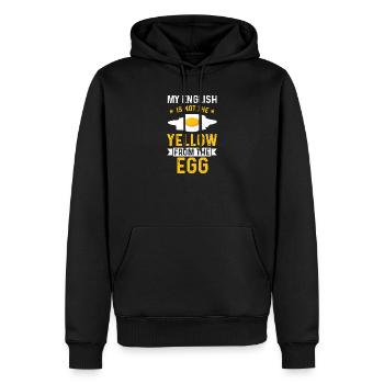 Mon anglais, pas le jaune de la chemise œuf - Sweat à capuche Premium bio Homme - noir - Devant - Nico (187cm)