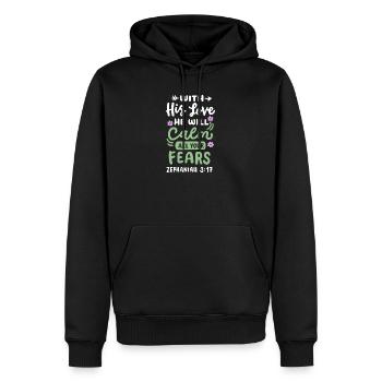Christlicher Bibelvers - Männer Premium Bio Hoodie - Schwarz - Vorne - Nico (187cm)