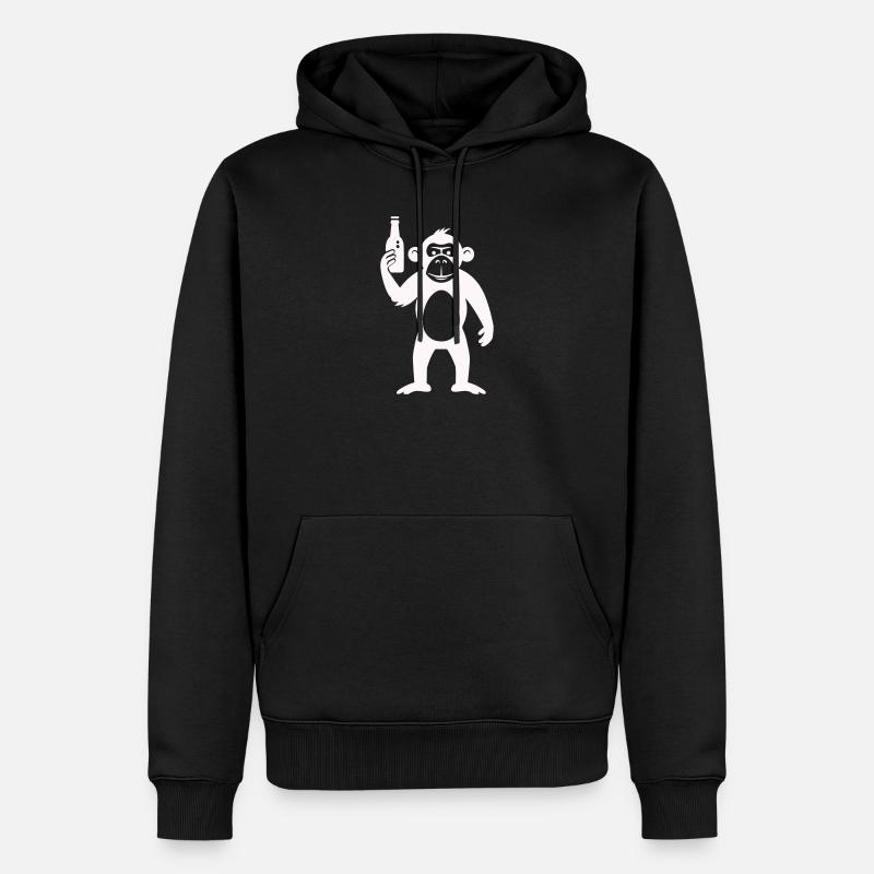 Humorvolle Affe mit Flasche - Männer Premium Bio Hoodie - Schwarz