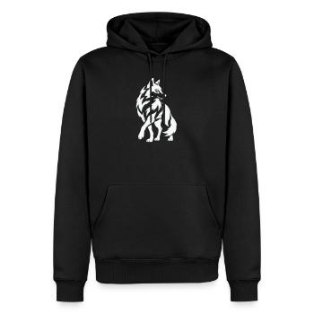 Wolfs Silhouette in Kontrast - Männer Premium Bio Hoodie - Schwarz - Vorne - Nico (187cm)