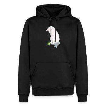 weiße Katze trifft Frosch - Männer Premium Bio Hoodie - Schwarz - Vorne - Nico (187cm)