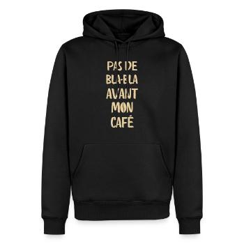 Pas de bla bla avant mon café - Sweat à capuche Premium bio Homme - noir - Devant - Nico (187cm)