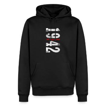1942 - Sweat à capuche Premium bio Homme - noir - Devant - Nico (187cm)