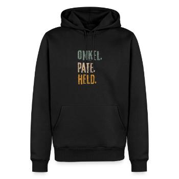 Onkel Pate Held Geschenk für Patenonkel - Männer Premium Bio Hoodie - Schwarz - Vorne - Nico (187cm)