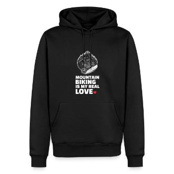 J’adore le VTT - Sweat à capuche Premium bio Homme - noir - Devant - Nico (187cm)