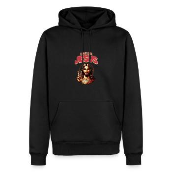 Aimer comme Jésus Visage classique de Jésus - Sweat à capuche Premium bio Homme - noir - Devant - Nico (187cm)