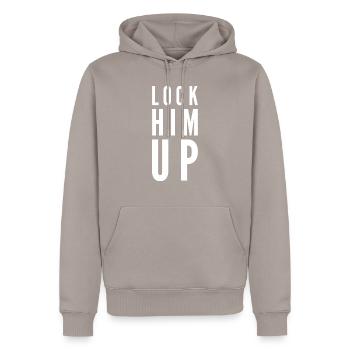 Lock him up - Men’s Premium Organic Hoodie - taupe - Front - Nico (187cm)