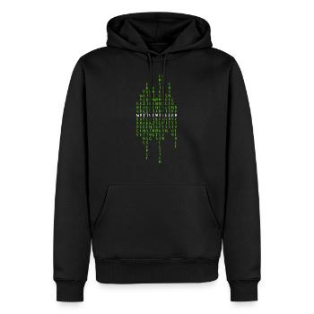 Pourquoi je suis allé VEGAN 1a - Sweat à capuche Premium bio Homme - noir - Devant - Nico (187cm)