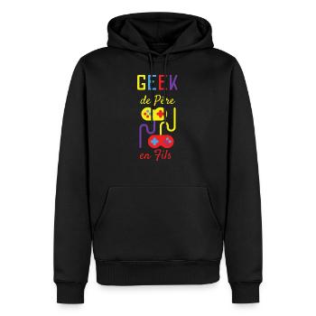 Geek de père en fils - Sweat à capuche Premium bio Homme - noir - Devant - Nico (187cm)