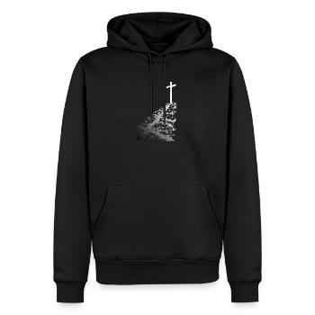 Weißes Kreuz mit Schatten - Männer Premium Bio Hoodie - Schwarz - Vorne - Nico (187cm)