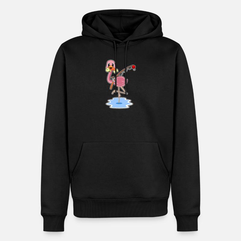 Flamant rose Pêcheur Pêche - Sweat à capuche Premium bio Homme - noir