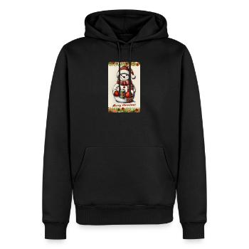 Fröhlicher Schneemann mit heißer Schokolade - Männer Premium Bio Hoodie - Schwarz - Vorne - Nico (187cm)