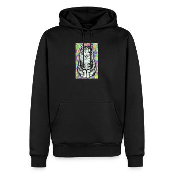 chat - Sweat à capuche Premium bio Homme - noir - Devant - Nico (187cm)