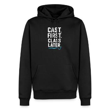 Erste Klasse später gegossen - Männer Premium Bio Hoodie - Schwarz - Vorne - Nico (187cm)