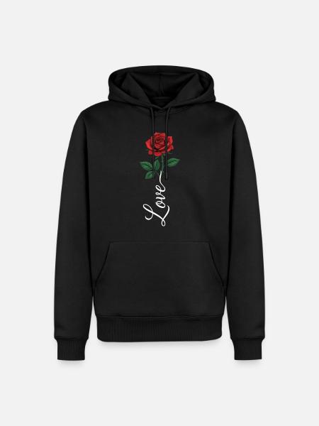 Love Rote Rose - Männer Premium Bio Hoodie - Schwarz