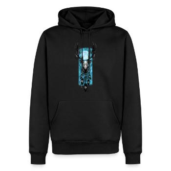 Lunar Harmony: Hirsch und Traumfänger - Männer Premium Bio Hoodie - Schwarz - Vorne - Nico (187cm)