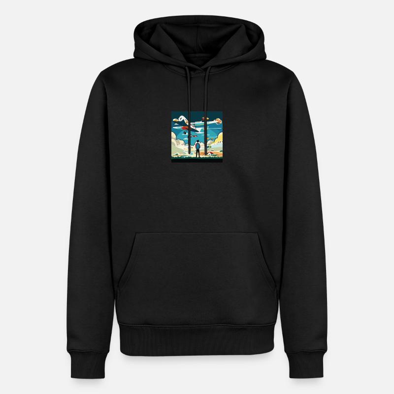 GuyWatchingPlanesOne - Männer Premium Bio Hoodie - Schwarz