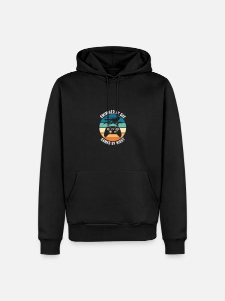 Swimmer By Day Gamer By Night Swimming Funny Swim - Männer Premium Bio Hoodie - Schwarz