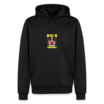 Drôle de Noël Rollin avec mes Snowmies Snow Bowling - Sweat à capuche Premium bio Homme - noir - Devant - Nico (187cm)