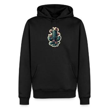 Kaktusblüten im Tattoo-Stil - Männer Premium Bio Hoodie - Schwarz - Vorne - Nico (187cm)