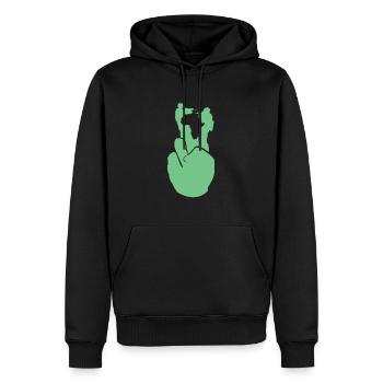 Kampf + Frieden - Männer Premium Bio Hoodie - Schwarz - Vorne - Nico (187cm)