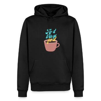 First things first - Männer Premium Bio Hoodie - Schwarz - Vorne - Nico (187cm)