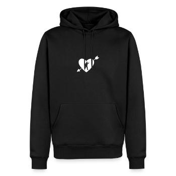 Herz mit Pfeil - Dartspieler - - Männer Premium Bio Hoodie - Schwarz - Vorne - Nico (187cm)