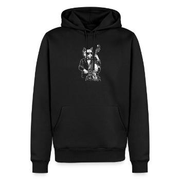 Jazz Cat Bassist im Anzug - Männer Premium Bio Hoodie - Schwarz - Vorne - Nico (187cm)