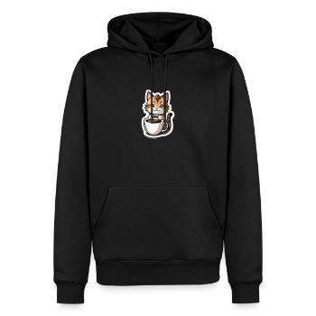 Süße Katze mit Coffee 2 Go Becher - Männer Premium Bio Hoodie - Schwarz - Vorne - Nico (187cm)