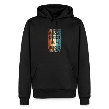 Level 44 Life is like Hardcore Gaming - Männer Premium Bio Hoodie - Schwarz - Vorne - Nico (187cm)