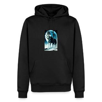 Loup | Prédateur | Chien | Mystique - Sweat à capuche Premium bio Homme - noir - Devant - Nico (187cm)