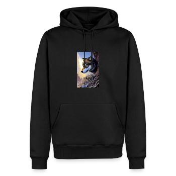 Loup | Prédateur | Chien | Mystique - Sweat à capuche Premium bio Homme - noir - Devant - Nico (187cm)