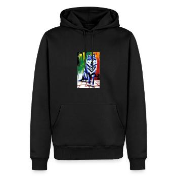 Loup | Prédateur | Chien | Mystique - Sweat à capuche Premium bio Homme - noir - Devant - Nico (187cm)